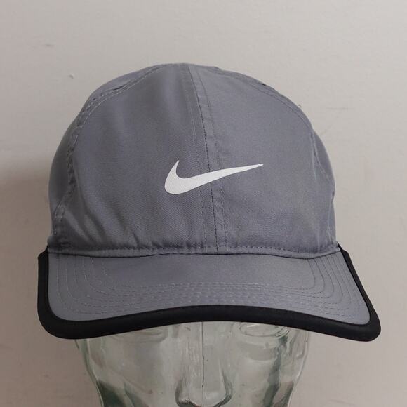 Nike Other - Nike Dri-FIT‎ Running Hat Grey Black Trim Adjustable Performance Cap Swoosh Logo